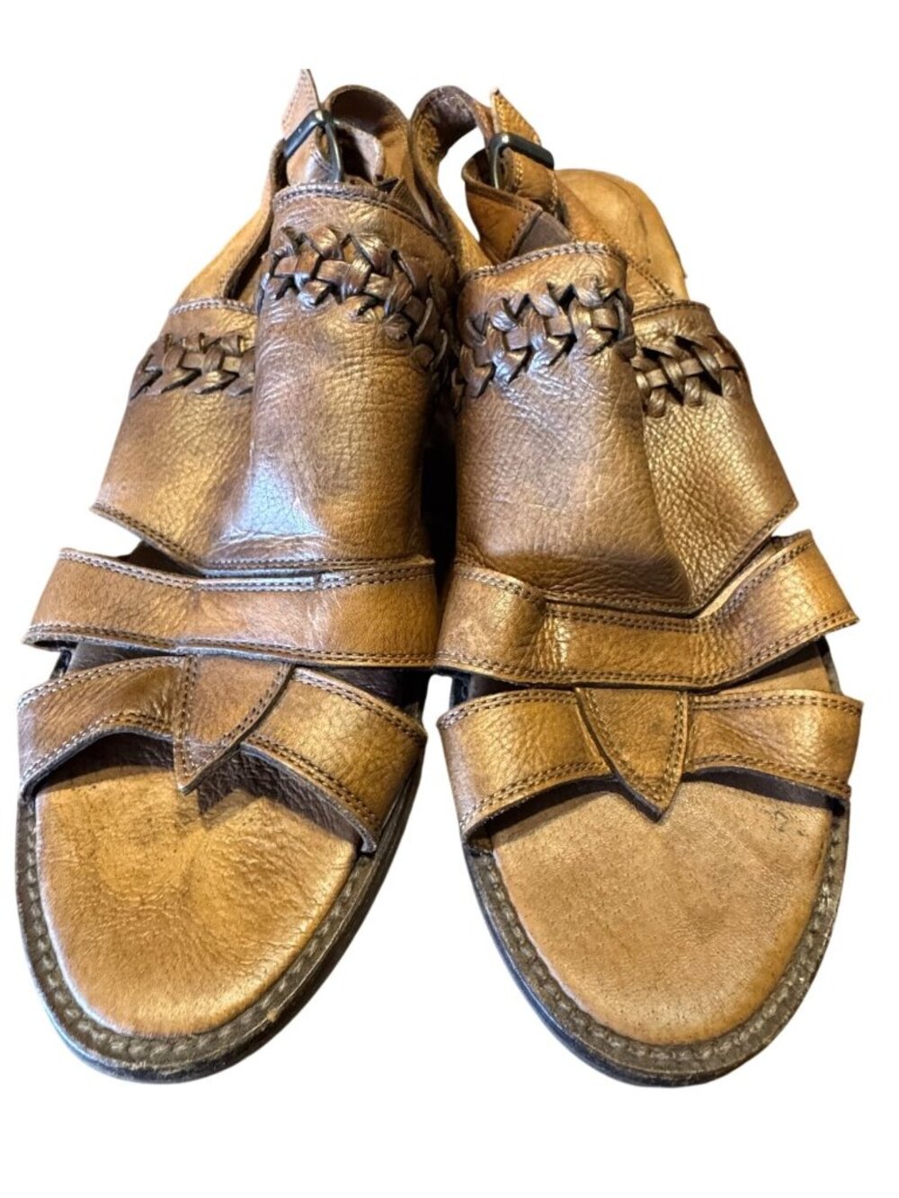 Vintage Rocket Brown Leather Strappy Sandals With Block Heel Made In Spain Size